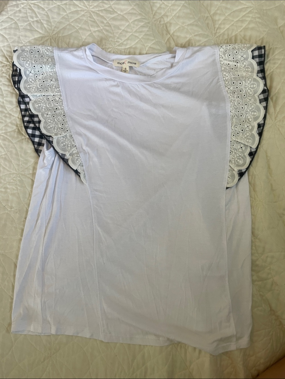 🖤3FOR30! Moa Moa White Eyelet & Black Gingham Flutter Sleeve Tank